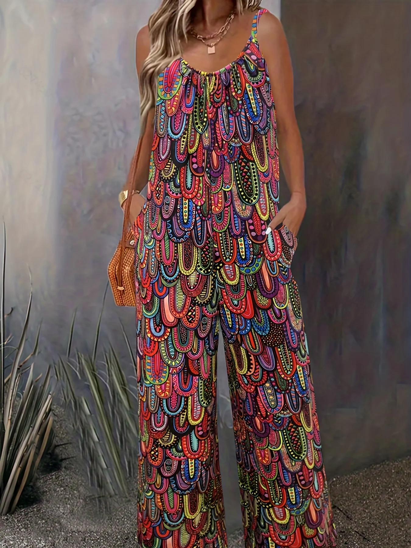 Adaline - Jumpsuit met wijde pijpen en grafische print