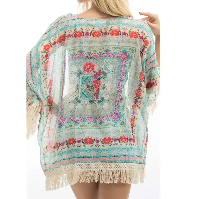 Sarah - Nieuwe Boho Hippie Kwastjes Sjaal Top Bloemen Kimono Losse Blouse