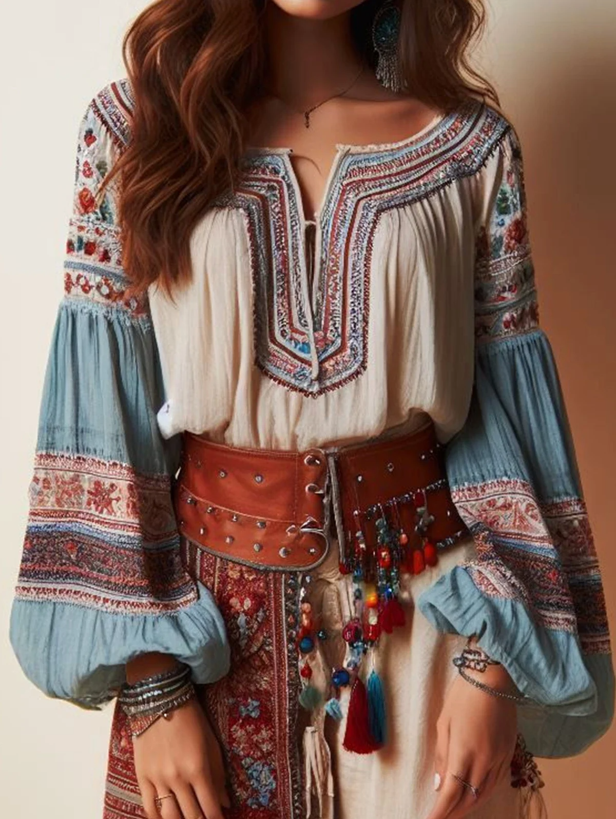 Savannah - Boho blouse met lantaarnmouwen