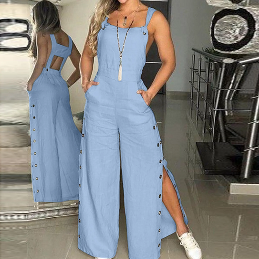 Queenday - Elegante mouwloze jumpsuit van katoenlinnen met gedraaide knoop