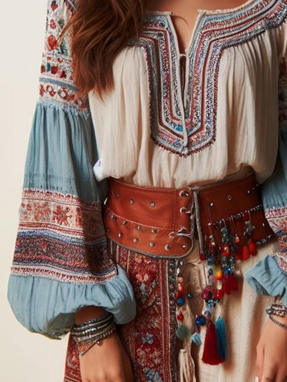 Savannah - Boho blouse met lantaarnmouwen