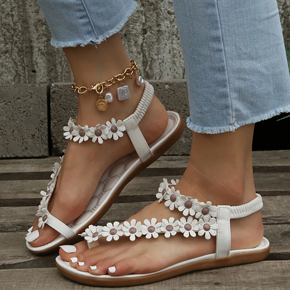 Juliana - Platte sandalen voor dames met boho-bloemdecor