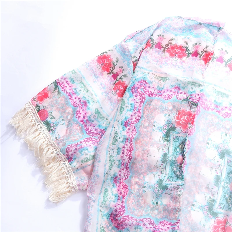 Sarah - Nieuwe Boho Hippie Kwastjes Sjaal Top Bloemen Kimono Losse Blouse