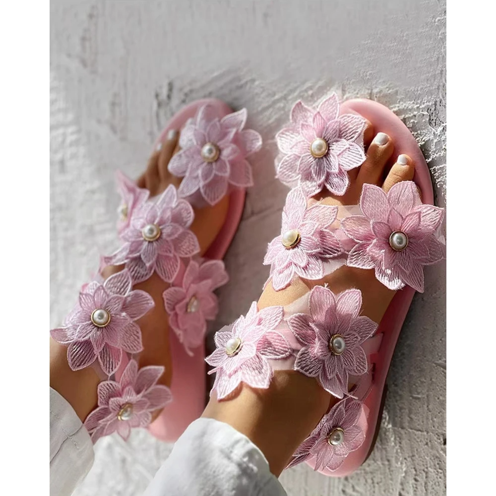 Zomer - Mode Dames Platte sandalen met bloemenontwerp