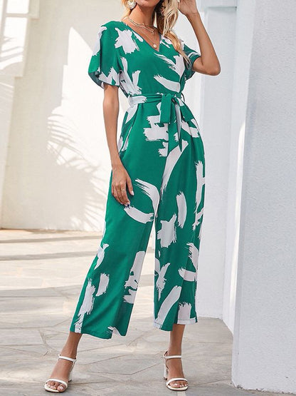 Olive - Elegante chiffon jumpsuit met wijde pijpen