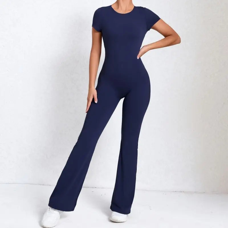 Caroline - Sportyoga-jumpsuit met korte mouwen en korte mouwen