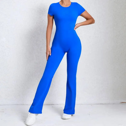 Caroline - Sportyoga-jumpsuit met korte mouwen en korte mouwen