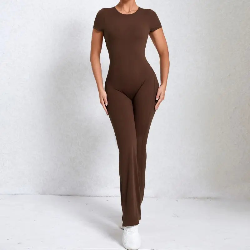 Caroline - Sportyoga-jumpsuit met korte mouwen en korte mouwen