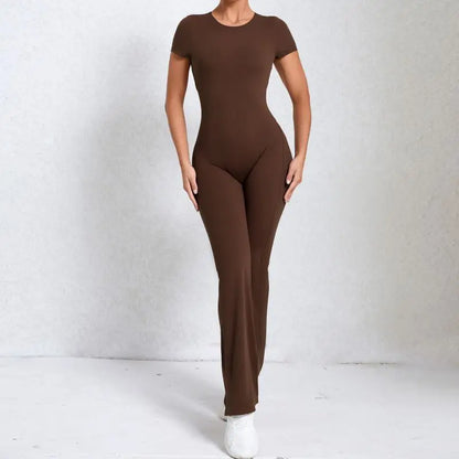 Caroline - Sportyoga-jumpsuit met korte mouwen en korte mouwen