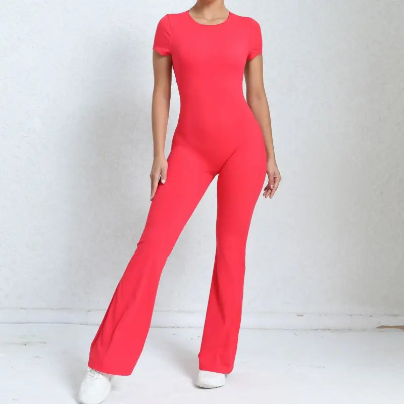 Caroline - Sportyoga-jumpsuit met korte mouwen en korte mouwen