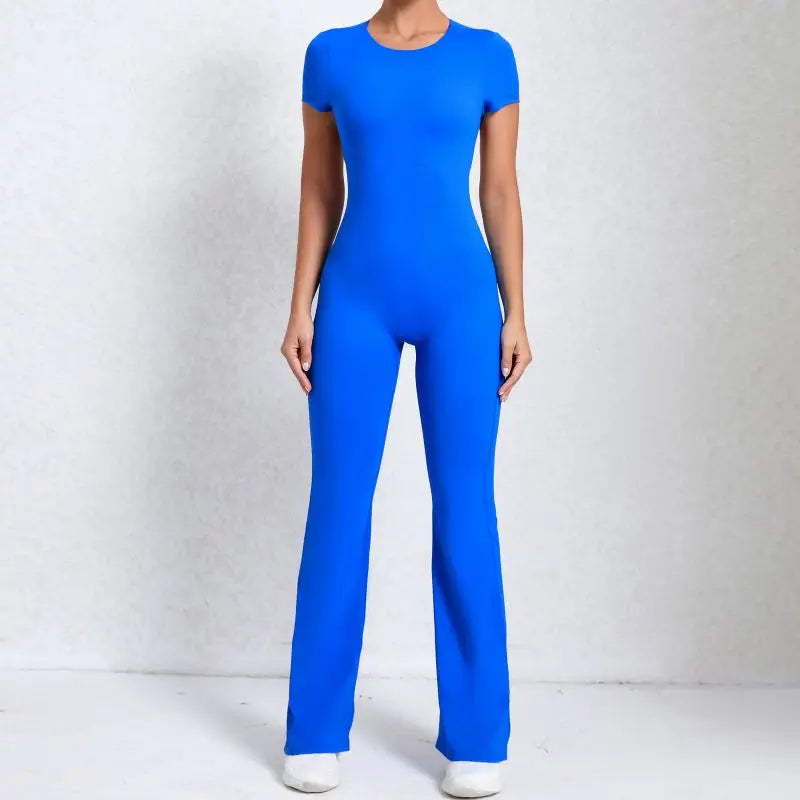 Caroline - Sportyoga-jumpsuit met korte mouwen en korte mouwen