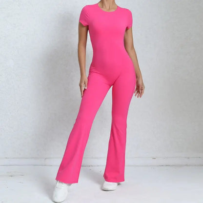 Caroline - Sportyoga-jumpsuit met korte mouwen en korte mouwen