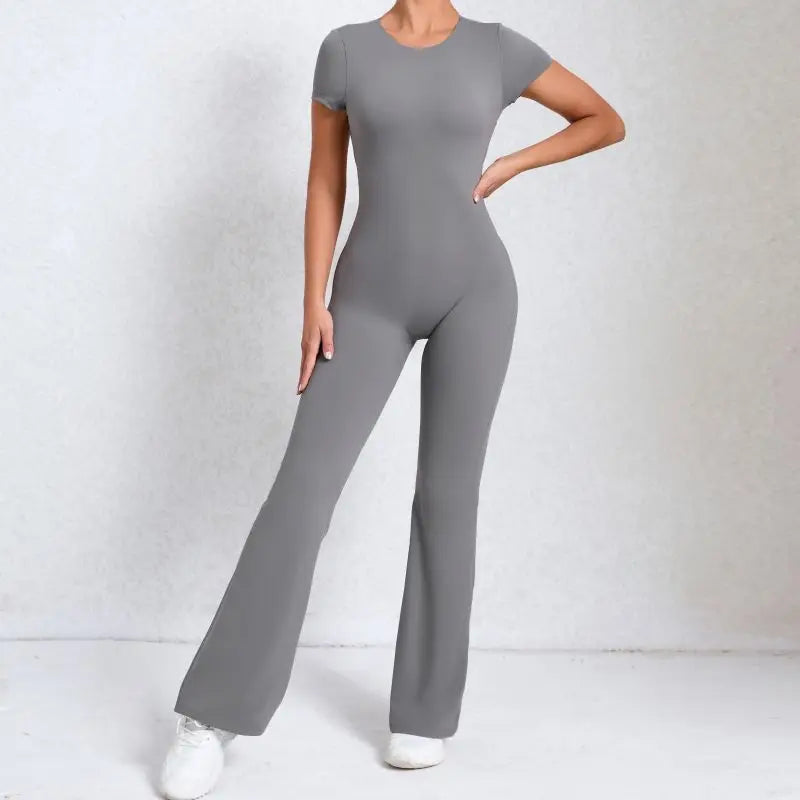 Caroline - Sportyoga-jumpsuit met korte mouwen en korte mouwen