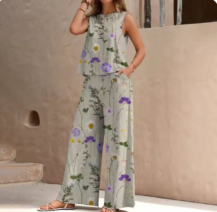 Regine - Nieuwe chiffon broek met elegante bloemenprint