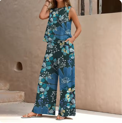 Regine - Nieuwe chiffon broek met elegante bloemenprint