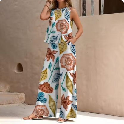 Regine - Nieuwe chiffon broek met elegante bloemenprint