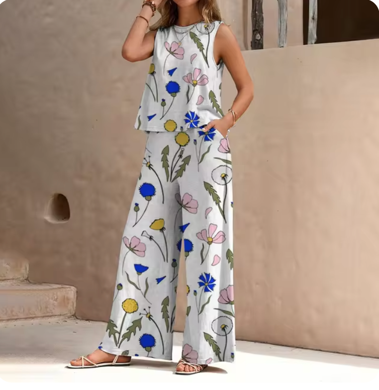 Regine - Nieuwe chiffon broek met elegante bloemenprint