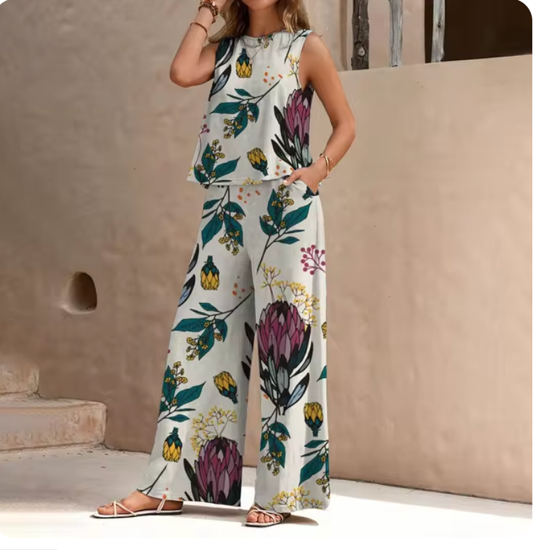 Regine - Nieuwe chiffon broek met elegante bloemenprint