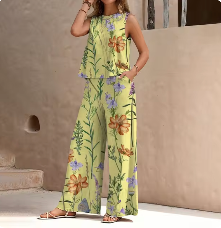 Regine - Nieuwe chiffon broek met elegante bloemenprint