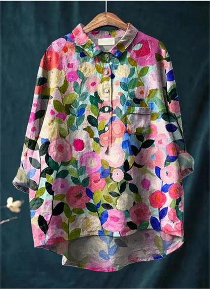 Liliana - Shirt met lange mouwen en revershals met bloemenpatroon