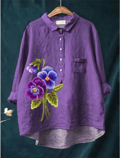 Liliana - Shirt met lange mouwen en revershals met bloemenpatroon