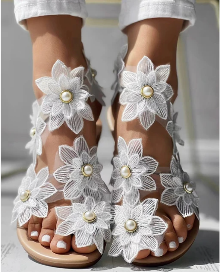 Zomer - Mode Dames Platte sandalen met bloemenontwerp