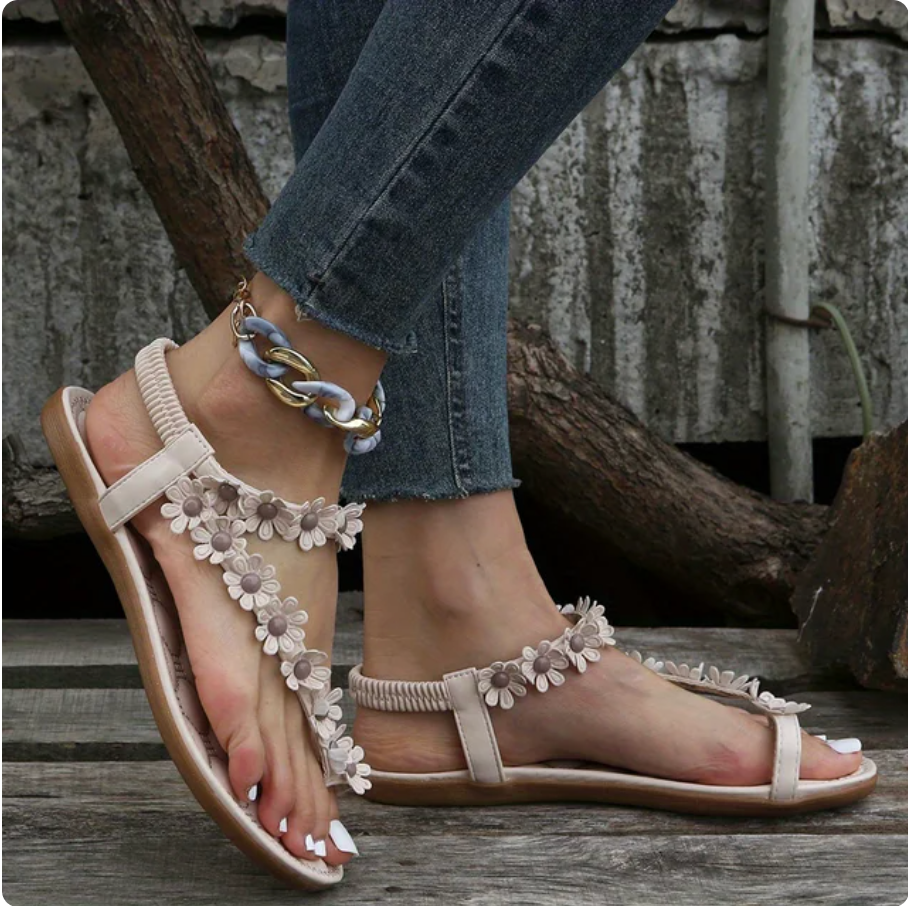 Juliana - Platte sandalen voor dames met boho-bloemdecor