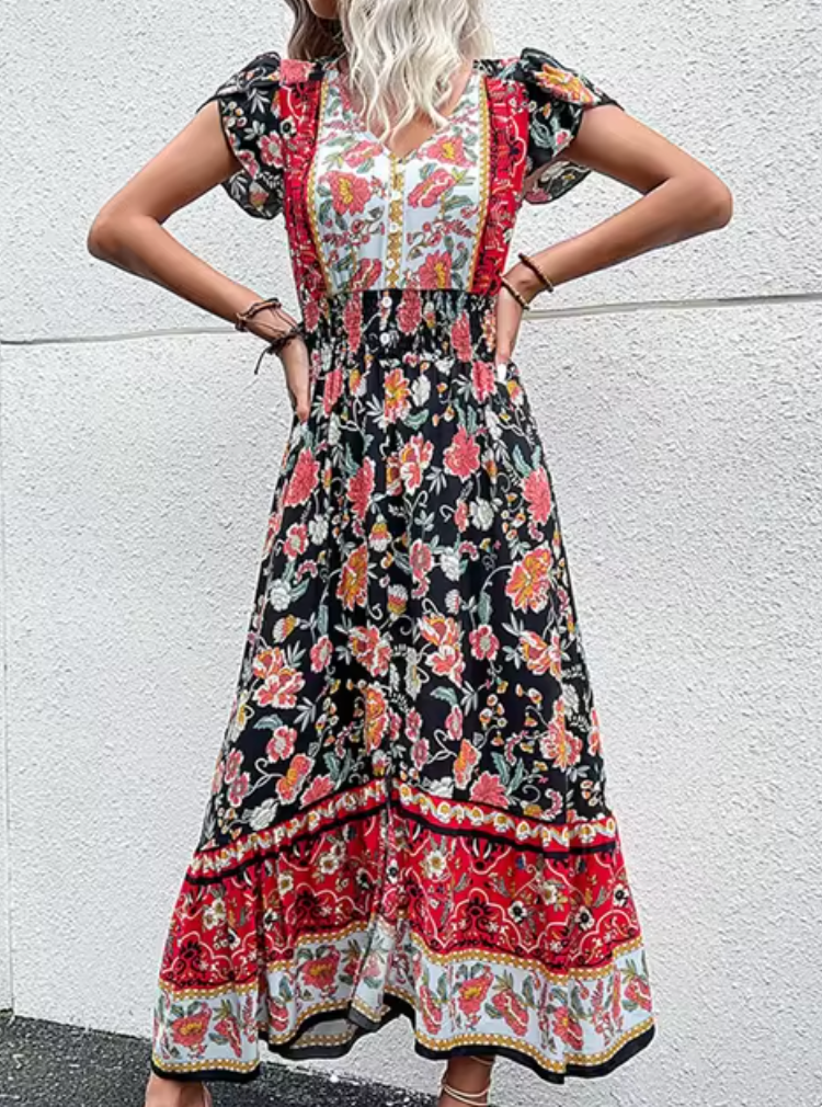 Anna - Vintage bloemen Boho bedrukte vestidos damesjurk