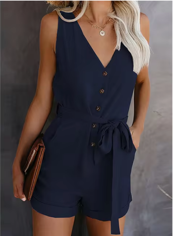 Aubrey - Casual monochromatische jumpsuit met V-hals