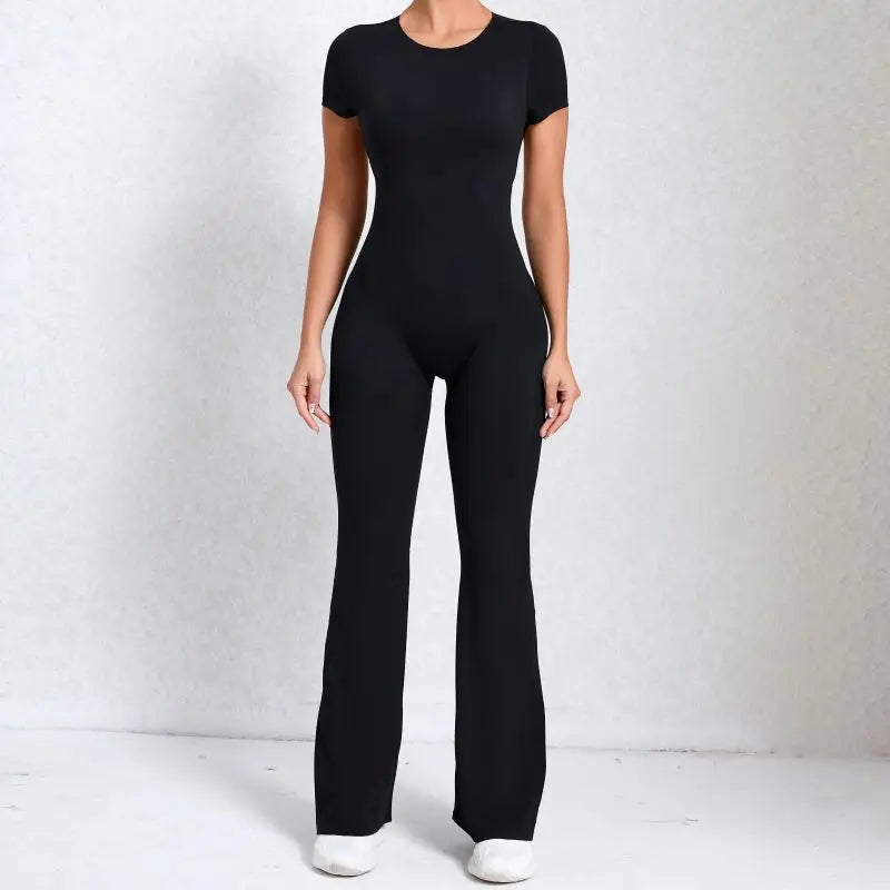 Caroline - Sportyoga-jumpsuit met korte mouwen en korte mouwen