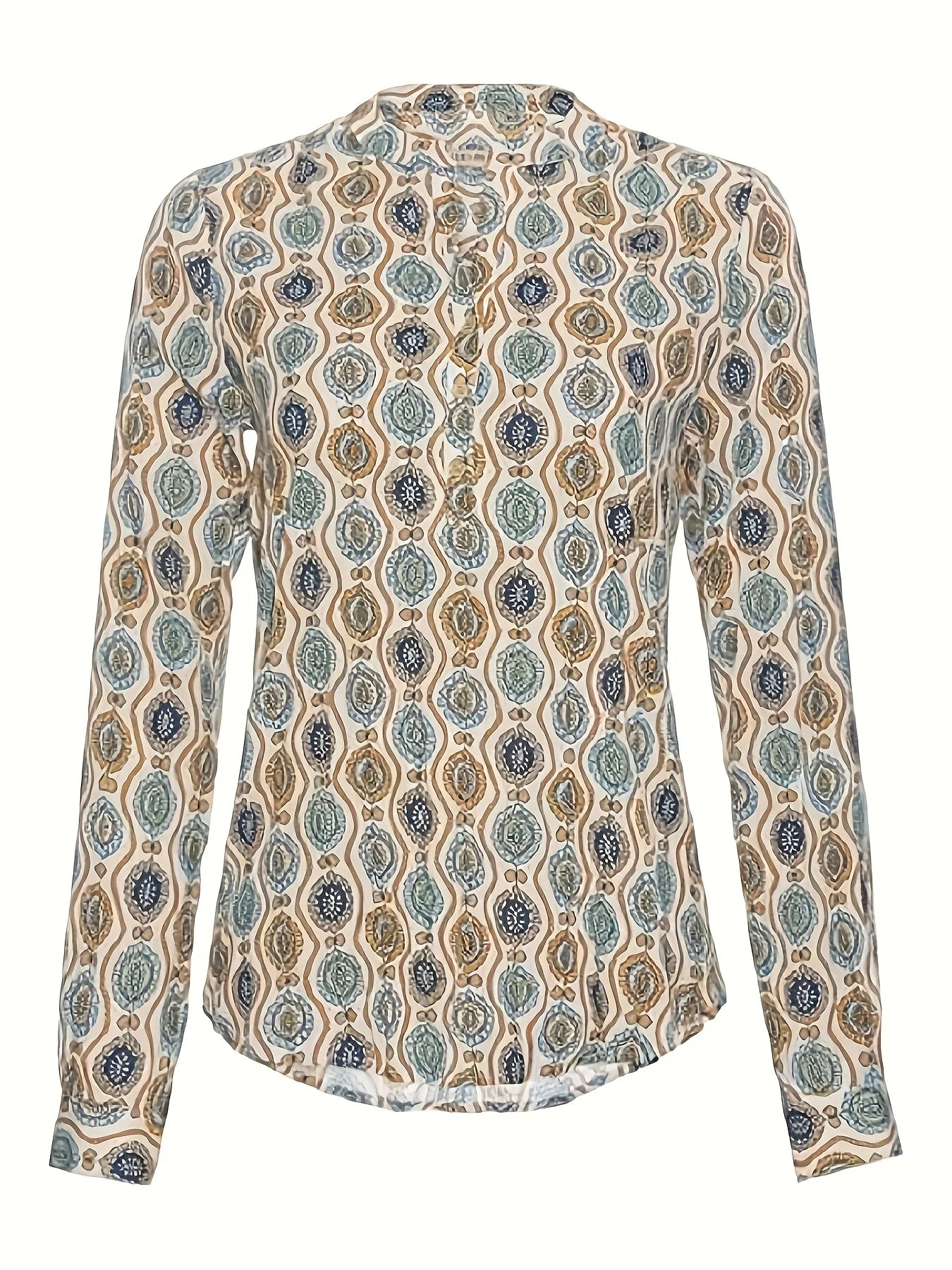 Valentina - Boho grafische printblouse, V-hals met lange mouwen