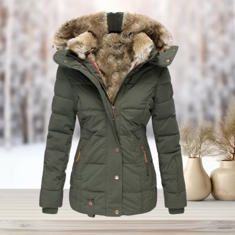 Olive Getailleerde en Elegante Winterjas