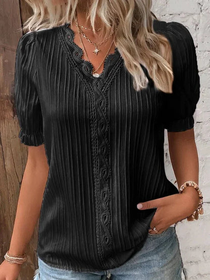 Shanon - Elegant Kanten Shirt Met V-Halslijn